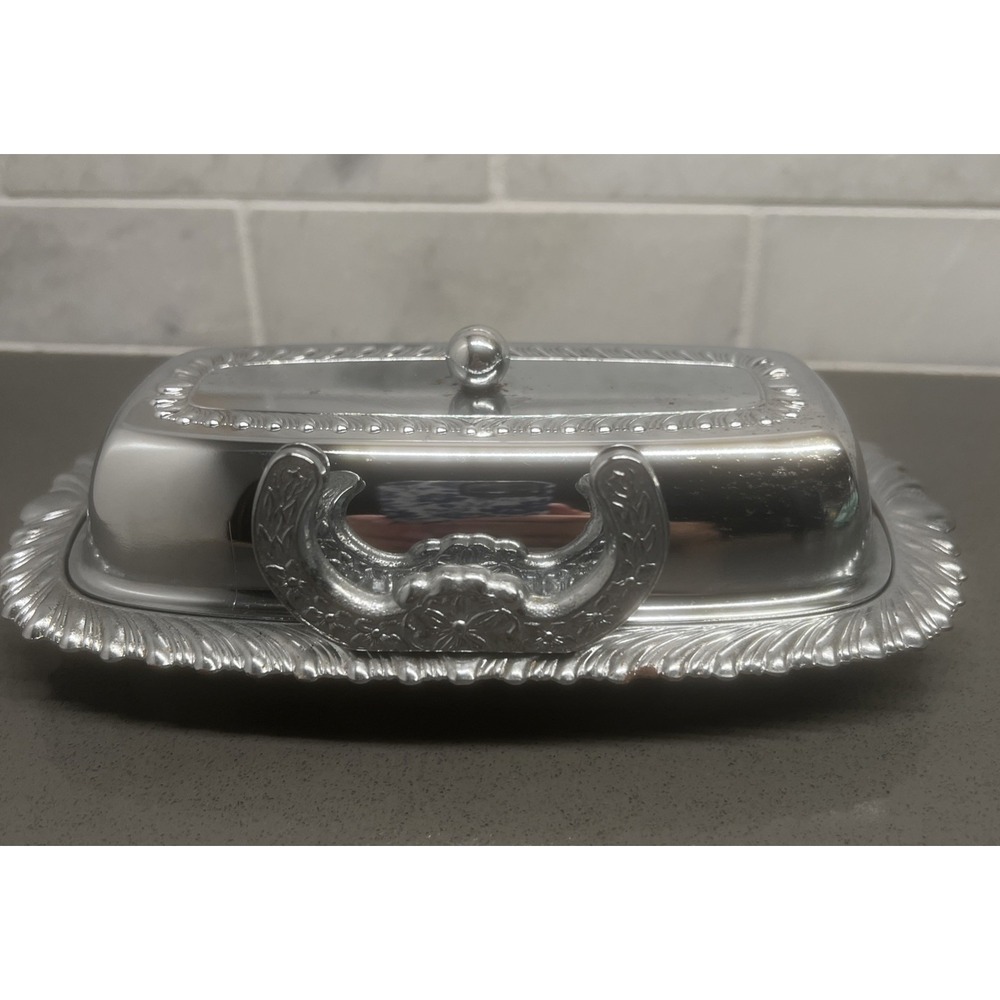 Vintage Shiny Chrome Plated Irvinware Butter Dish W/ Glass Insert